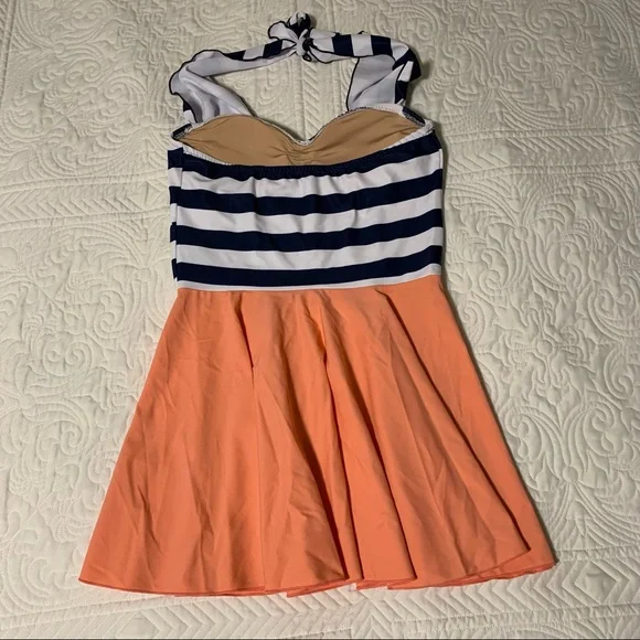 Jessica Rey swimwear size Medium swim dress striped pink skirt bathing suit - Picture 4 of 11